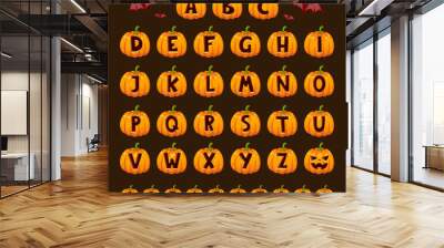 Halloween pumpkin font alphabet text symbols vector illustration. Wall mural