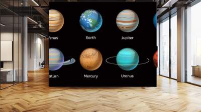 High quality solar system planet galaxy astronomy earth science globe orbit star vector illustration. Wall mural