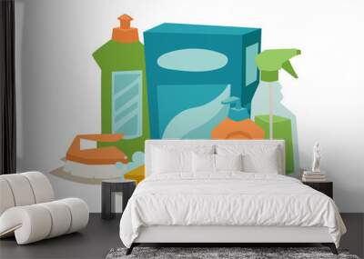 Two plastic spray cleanser bottle with cleaning liquid flat vector illustration.  Wall mural