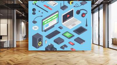 Vector set of isometric computer devices icons. Wall mural