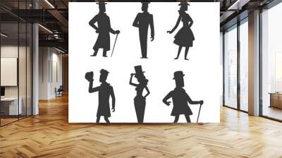 Vintage victorian cartoon gents retro people vector. Style fashion old people victorian gentleman clothing antique century character victorian gent people vintage wild west man and woman style Wall mural