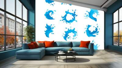 water splashes collection vector set. pour drop spa symbol water splash cartoon vector motion blue s Wall mural