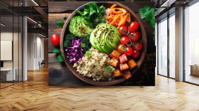 background plate healthy food vegetarian illustration buddha nutrition, organic vegan, wellness fresh background plate healthy food vegetarian Wall mural