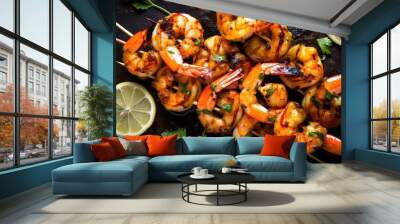 delicious tasty seafood food grilled illustration fresh cuisine, cooking recipe, flavor ocean delicious tasty seafood food grilled Wall mural