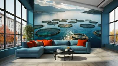 floating salmon fish farm Wall mural