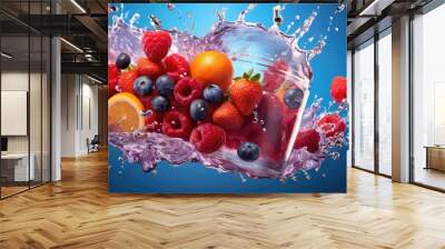 fruit splash juice drink berry illustration straw red, healthy fresh, freshness juicy fruit splash juice drink berry Wall mural