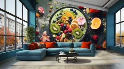 fruits kitchen healthy food smoothie illustration vegetables organic, diet cooking, recipe blender fruits kitchen healthy food smoothie Wall mural