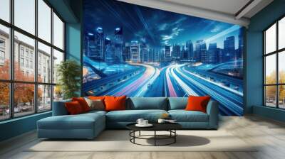 futuristic space city background Wall mural