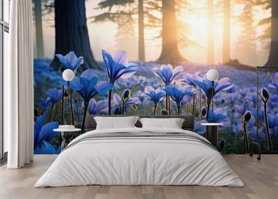 illuminated blue sun rays Wall mural