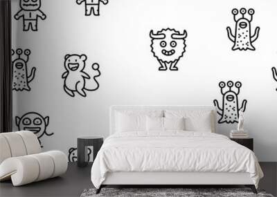 monster funny cute alien vector seamless pattern Wall mural