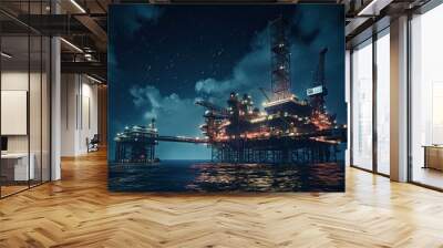 stars oil rig at night Wall mural