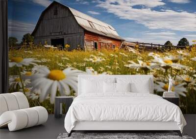 wooden daisy flower farm Wall mural