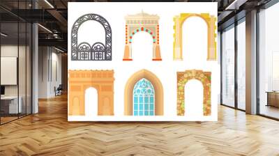 Arch design architecture construction frame classic, column structure gate door facade and gateway building ancient construction vector illustration. Wall mural