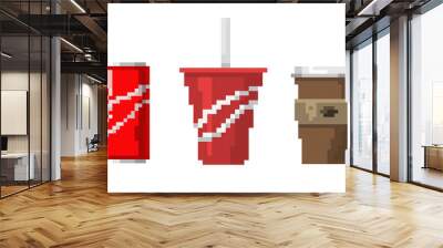 Pixel art fast drink cups vector illustration. Wall mural