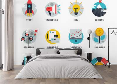 Startup and strategy web busines icon set for websites ui management finance start up vector illustration. Wall mural