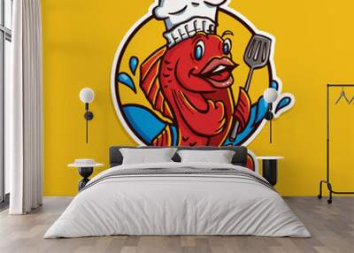 Fish Chef Mascot Logo Wall mural