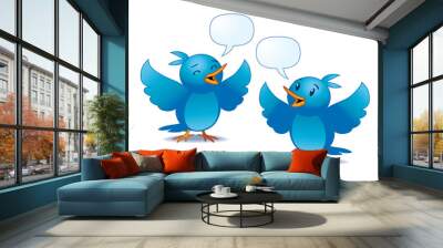 vector illustration of two blue birds talking Wall mural