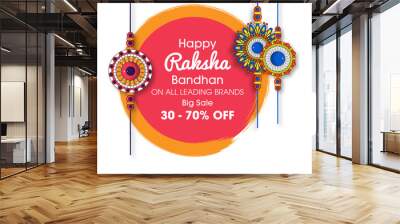 Decorated rakhi for Indian festival Raksha Bandhan Greeting Card Template Design with nice illustration in a creative background, Wall mural