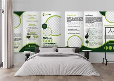 Golf Tournament Tri-fold Brochure Design Template Suitable for Golf Academy, Golf Championship Event Wall mural