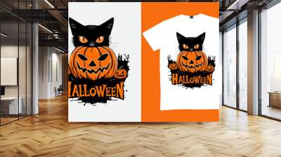 Halloween T-shirt design costume template. Happy halloween scary trendy vector t-shirt design. Halloween vector clothing apparel t-shirt design Wall mural