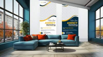 Corporate business roll up pull up x banner standee template design, modern creative layout design bundle set for business advertising promotion marketing ads, new trendy editable wavy design Wall mural