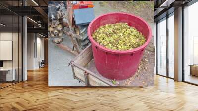 High angle view of tractor trailer loaded with container full of grapes Wall mural