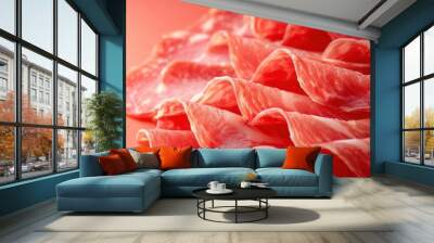 Fresh Slices of Premium Pork on Vibrant Background Wall mural