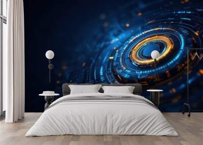 Futuristic abstract design featuring glowing circles and lines, ideal for technology and digital themes. Wall mural