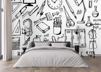 Set of Back to School doodle illustration Hand drawn Sketch line vector eps10 Wall mural