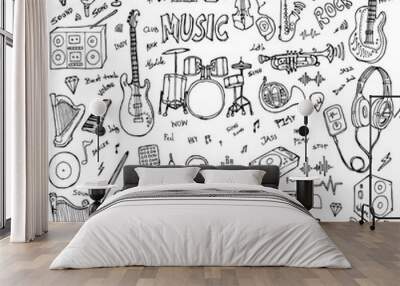 Set of Music Drawing illustration Hand drawn doodle Sketch line vector eps10 Wall mural