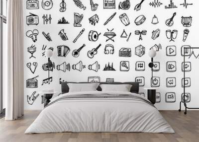 Set of Musics icons Drawing illustration Hand drawn doodle Sketch line vector eps10 Wall mural