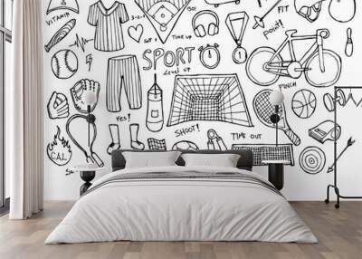 Set of Sport illustration Hand drawn doodle Sketch line vector eps10 Wall mural