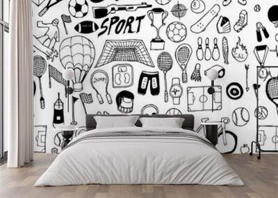 Sport doodle background seamless pattern. Drawing vector illustration hand drawn eps10 Wall mural