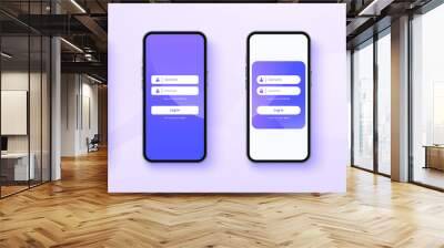 Sign up on smartphone screen in application realistic mockup phone. Wall mural