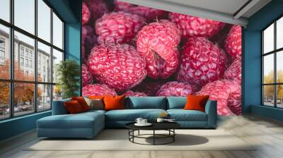 Organic rasberries for sale at a market. Organic rasberries, juicy organic natural healthy and nutritional sweet super fruit. Wall mural