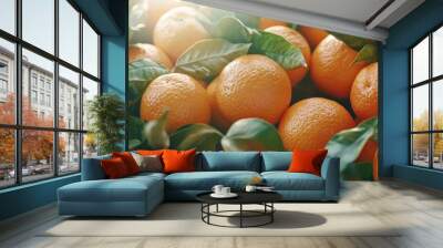 A bunch of navel oranges, vibrant and ripe. Fresh citrus fruit perfect for juice or eating. Wall mural