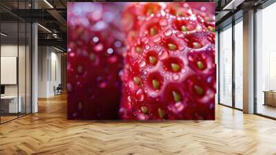 A close-up view of fresh strawberries, showcasing their juicy and vibrant red color. Wall mural