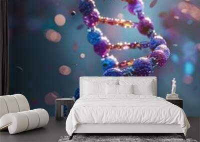 A colorful DNA strand with many beads and dots Wall mural