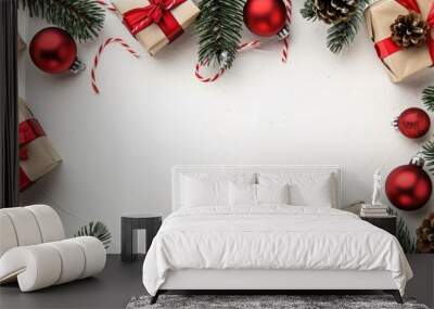 A festive Christmas table setup with decorations and gifts Wall mural