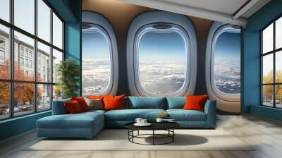 A panoramic airplane window view Wall mural