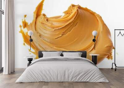 A smear of peanut butter is spread out on a white background. The peanut butter is spread out in a messy, disorganized way, giving the impression of a carefree, casual atmosphere Wall mural