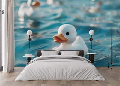 A white duck swimming in calm waters Wall mural