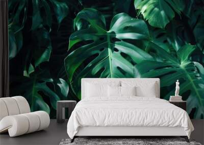 Bright, healthy green leaves of ferns or tropical plants with vibrant sunlight filtering through the canopy. Wall mural