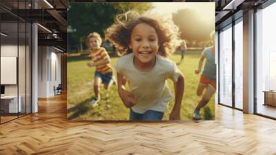 Children running in park. Suitable for outdoor activities and children's playtime Wall mural