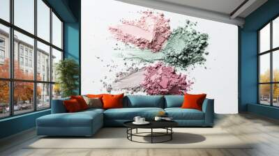 Close-up of a mix of pink, green and powder colors commonly used in makeup or as a festive face paint. Wall mural