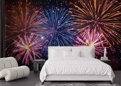 Colorful fireworks exploding in the night sky Wall mural