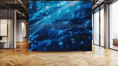 Cybernetic abstract art with digital network and sparkling lights against a dark backdrop. Wall mural