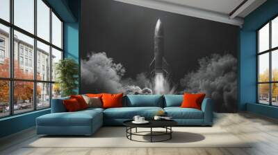 Dramatic space exploration image. Dark and moody rocket launch at dusk. Wall mural