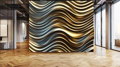 Gold and silver geometric wallpaper with a wavy texture pattern. Wall mural