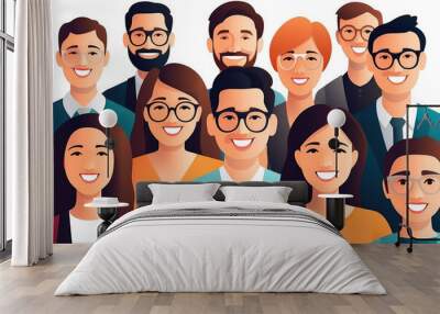 Group of people wearing glasses standing together. Teamwork, diversity, or gathering of professionals. Wall mural